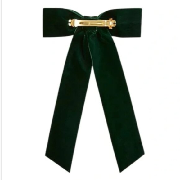 NWT J. Crew Velvet Bow Hair Clip CE946 Girl Elegant Romantic Jungle Green OS - Picture 2 of 2